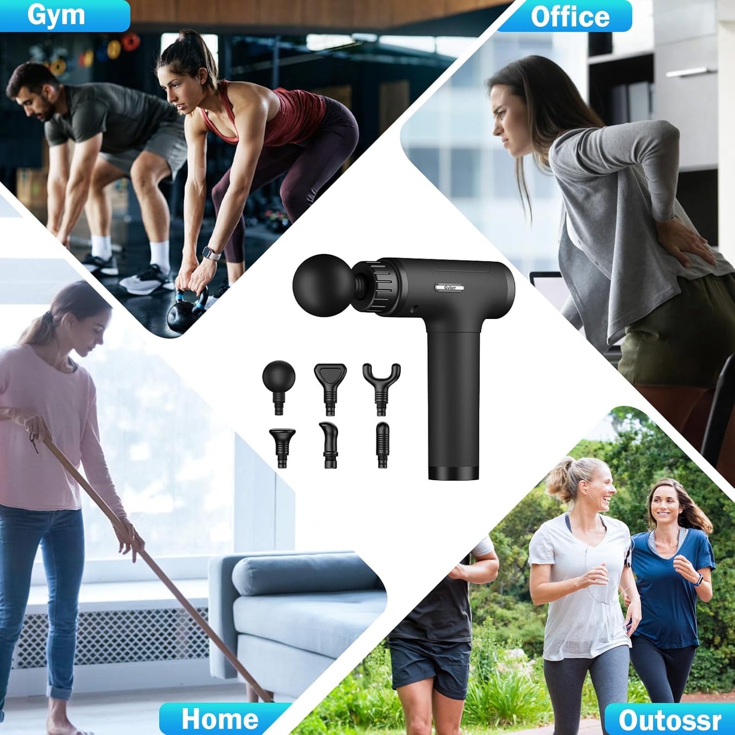 Massage Gun, Massage Gun Deep Tissue, Handheld Back Massager for Athletes, Percussion Muscle Massager with 6 Attachments & 30 Speed (Black) (Black)