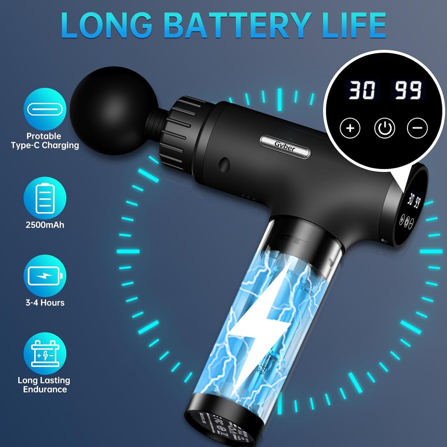 Massage Gun, Massage Gun Deep Tissue, Handheld Back Massager for Athletes, Percussion Muscle Massager with 6 Attachments & 30 Speed (Black) (Black)
